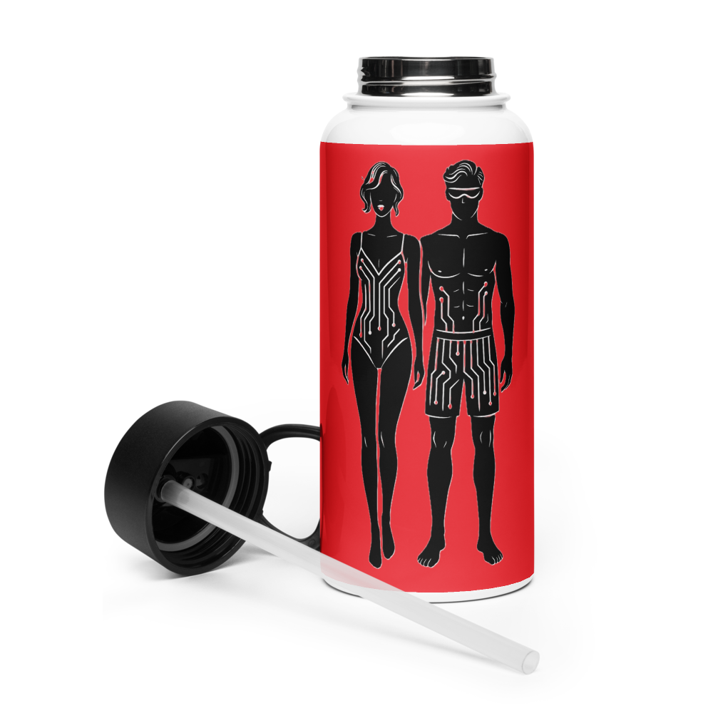 Digital Twin Stainless steel water bottle with a straw lid
