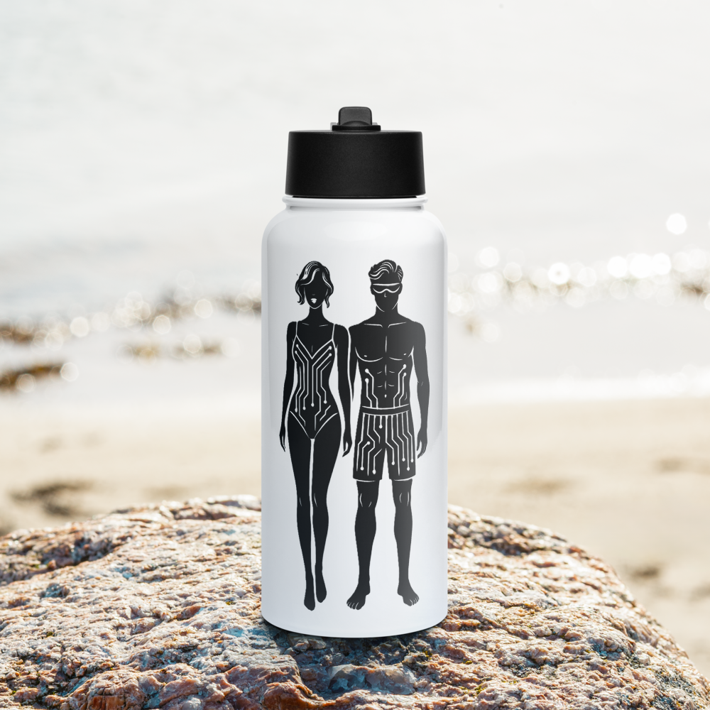 Digital Twin Stainless steel water bottle with a straw lid